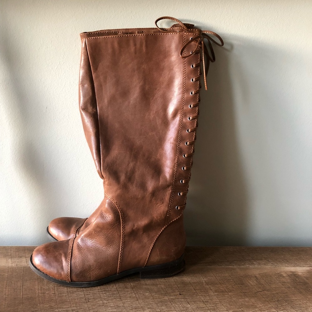 Leather Boots with Back Lace Detail